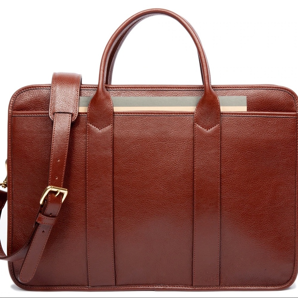 Lotuff Leather Zip Top Briefcase In Chestnut